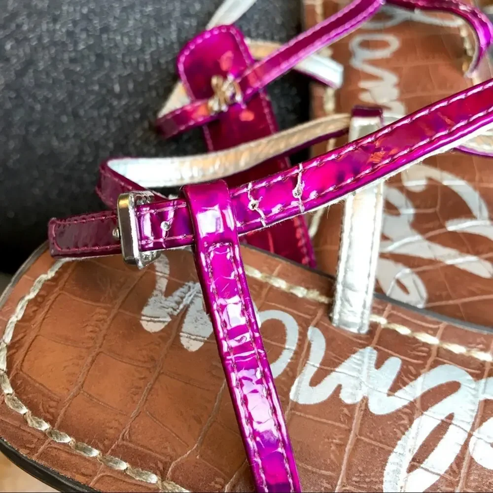 Sam Edelman Gigi T Strap Sandal in Bright Metallic Purple Big Girl's Size 4
